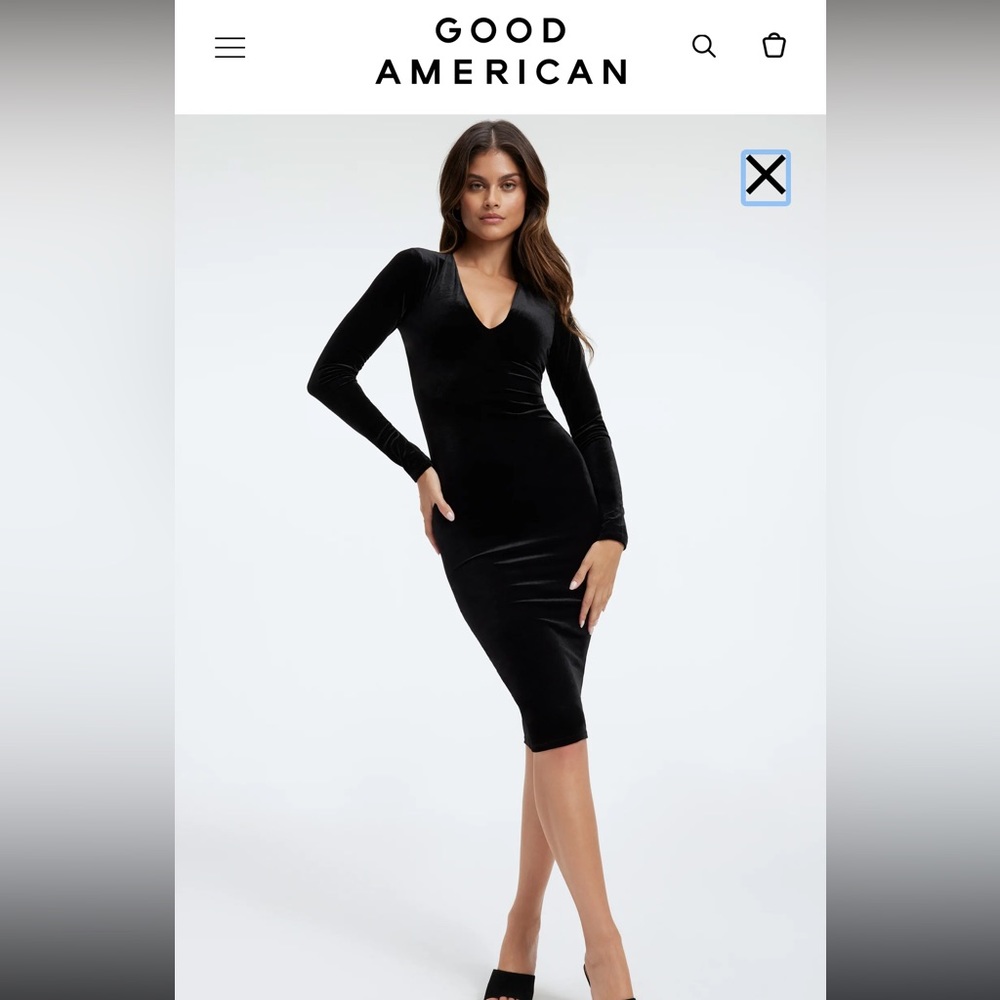 Good American Velvet V-neck MIDI dress